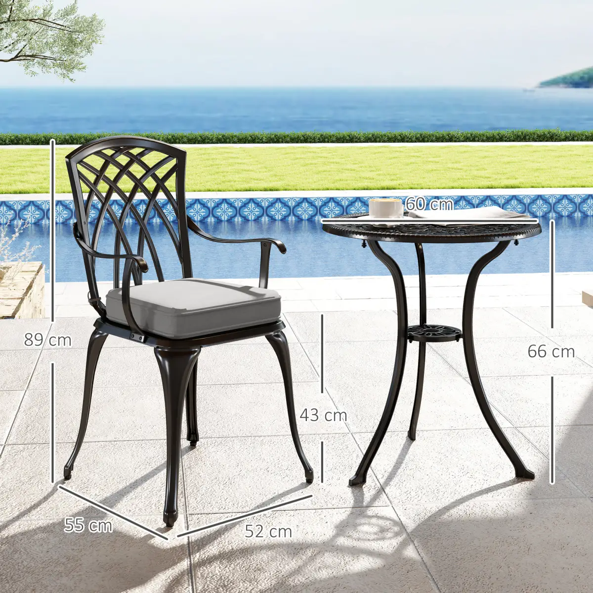 Outsunny Outsunny 3 PCs Aluminium Garden Coffee Table Set w/ Parasol Hole & Cushions - Garden Set