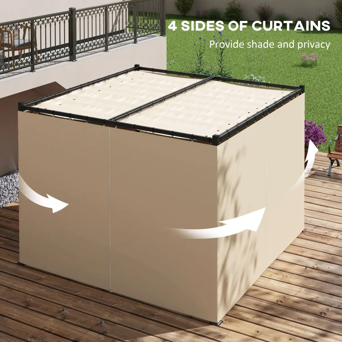 Outsunny Outsunny 3 x 3(m) Pergola with Retractable Roof and Curtains, Beige - Gazebos