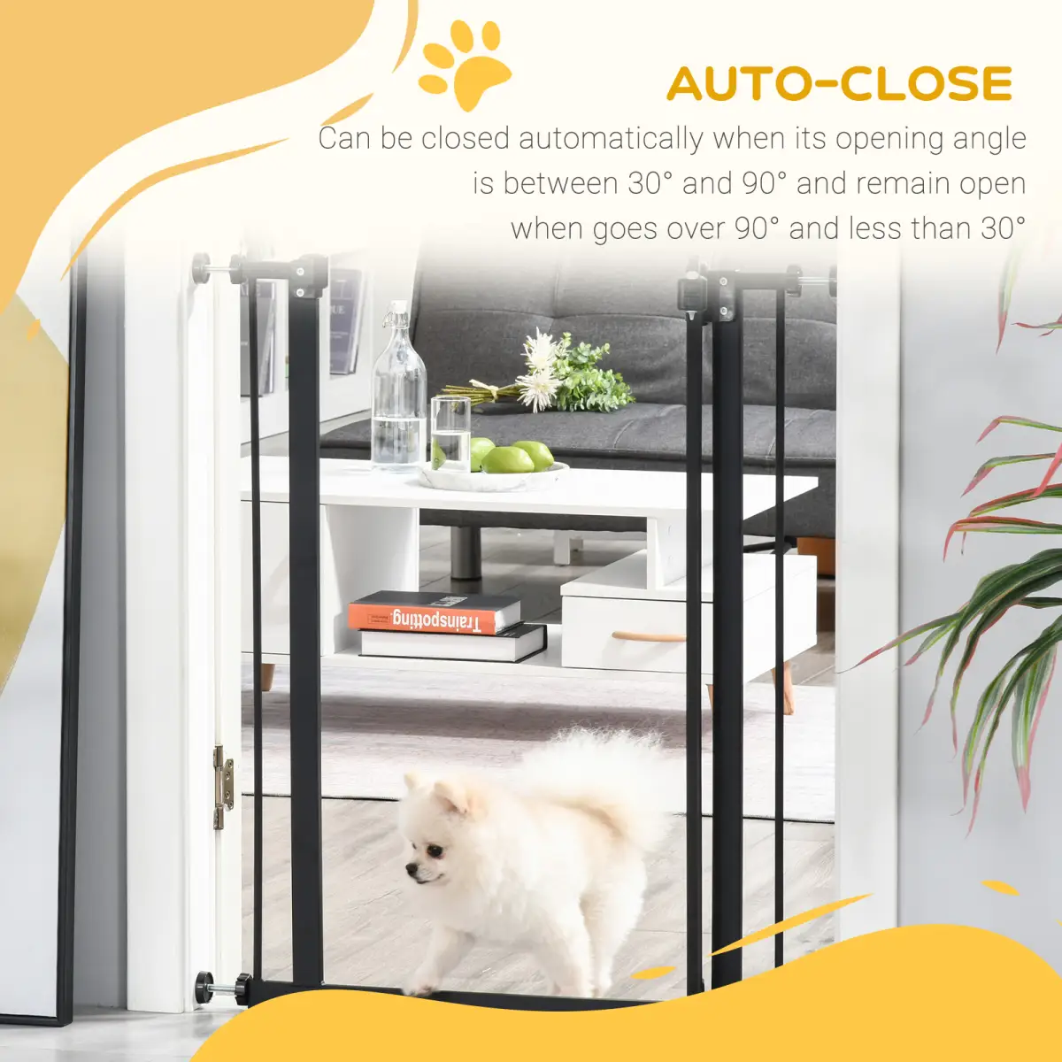Pawhut 74-80cm Adjustable Metal Pet Gate Safety Barrier w/ Auto-Close Door Black - Pet Gate