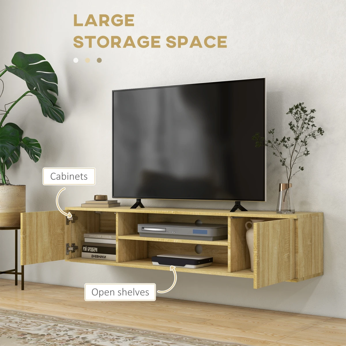 HOMCOM Floating TV Unit 60 Inch With Shelves Living Room - TV Unit