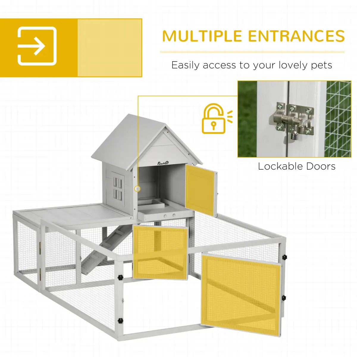PawHut PawHut Rabbit Hutch Guinea Pig Cage w/ Slide-Out Tray, Fenced Area - Rabbit Hutch