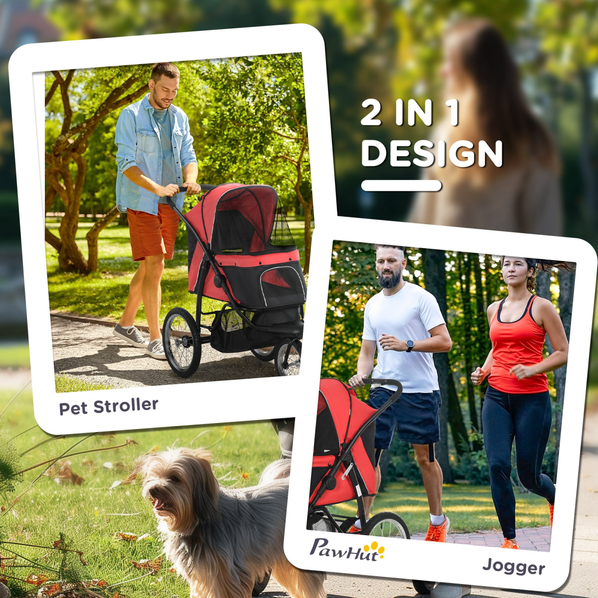Foldable Pet Stroller Jogger w/ Canopy, Three Wheels, for Medium Dogs - Red - from PawHut