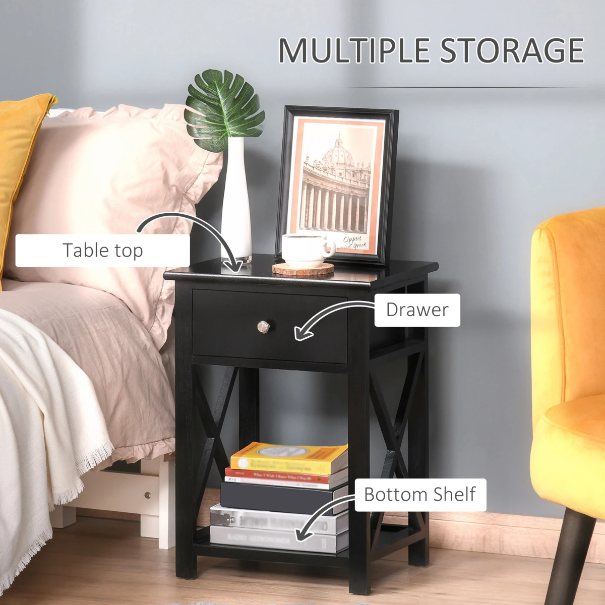 Premium Side Table 2 Tier Drawer For Living Room by HOMCOM