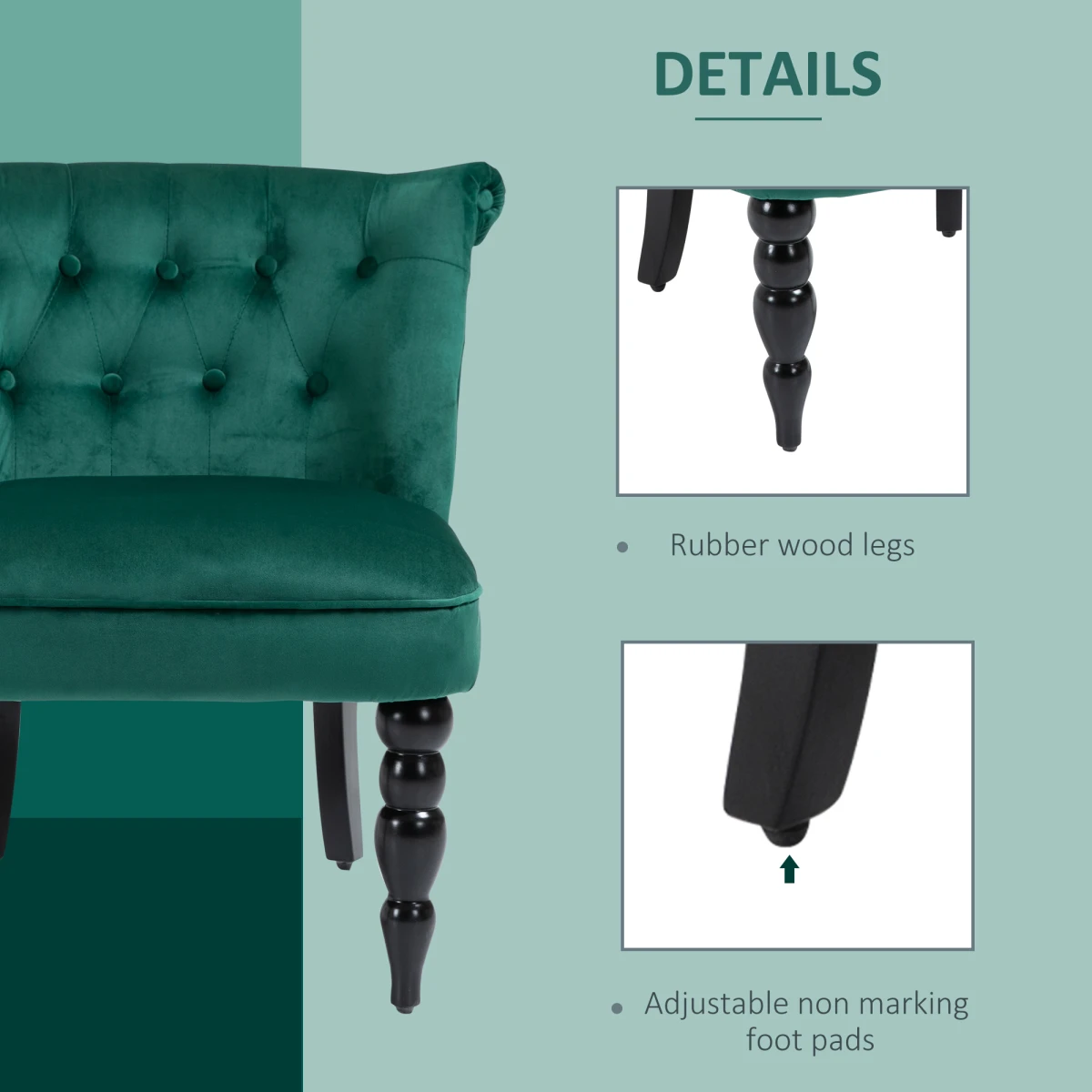 HOMCOM Velvet Wingback Chair Tufted Back Rubber Wood Legs - Accent Chair