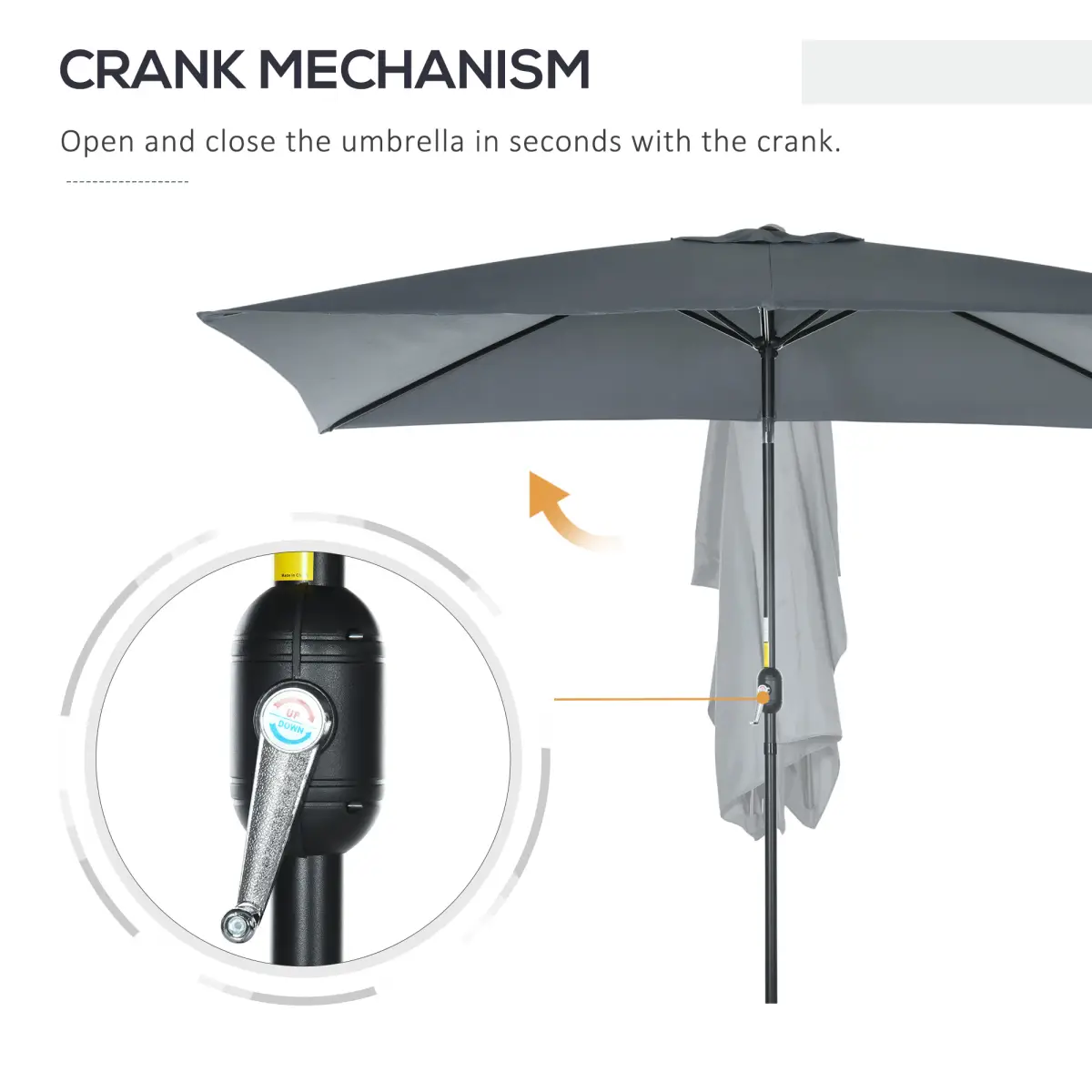 Outsunny Outsunny 3x2m Patio Parasol Canopy Tilt Crank 6 Ribs Sun Shade Garden Dark Grey - Parasol