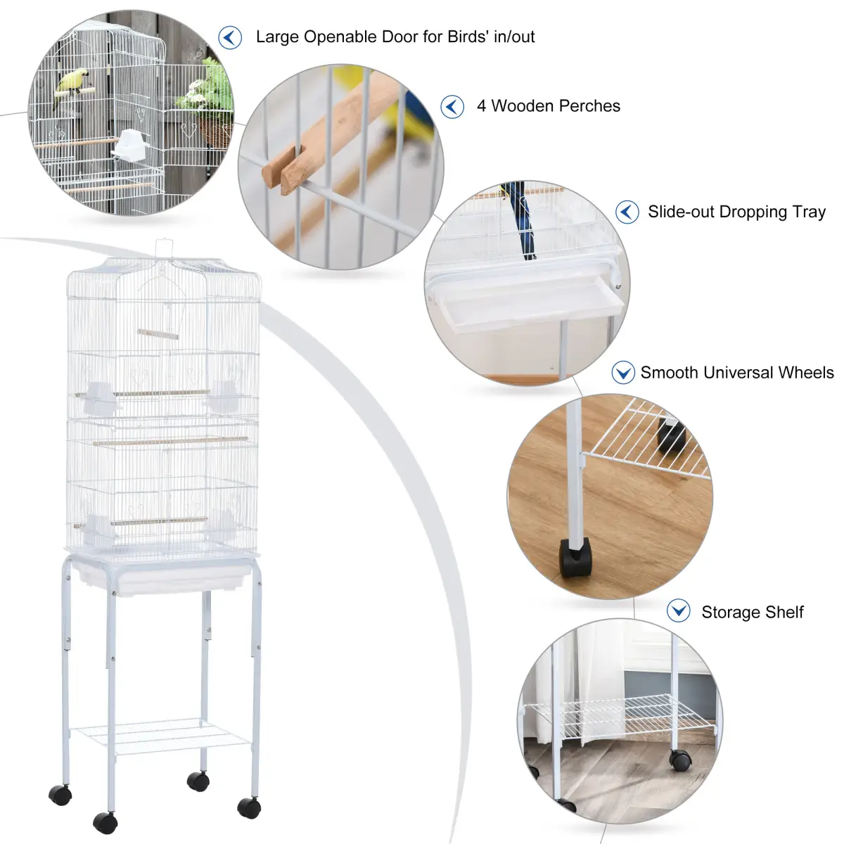 Unbranded Bird Cage for Budgie Finch Canary Parakeet W/ Stand Sliding Tray White Pawhut - Bird Cage
