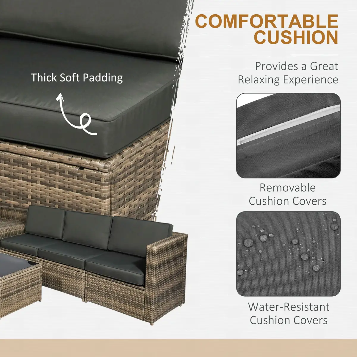 Outsunny Outsunny 8Pcs Patio Rattan Sofa Set Garden Furniture Side Table w/ Cushion - Garden Sofa Sets