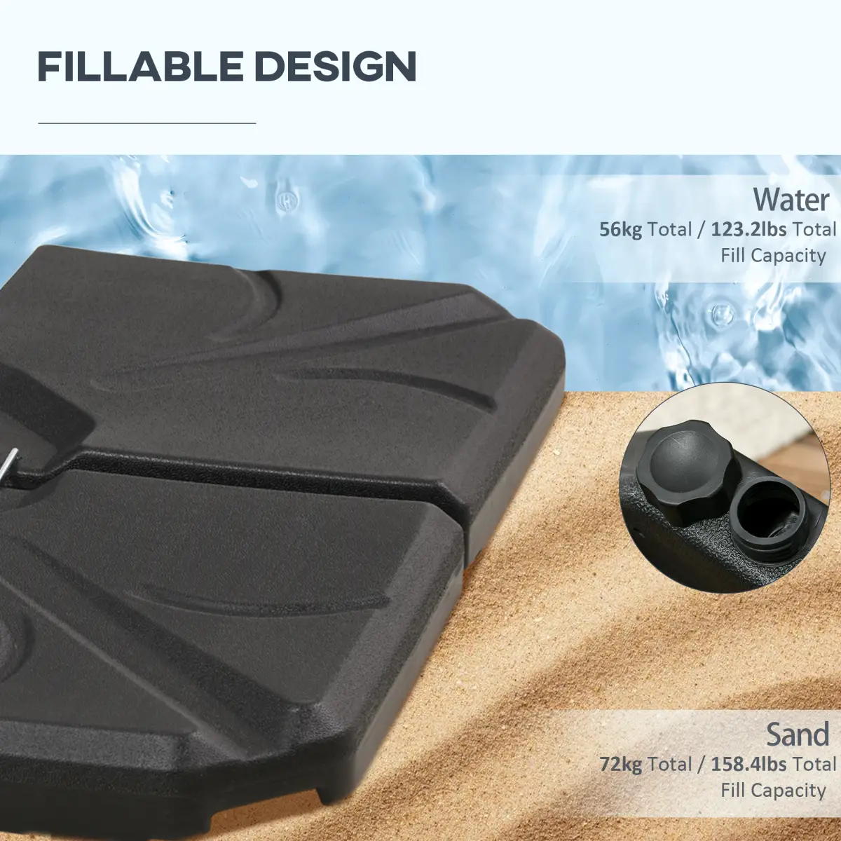 Outsunny Outsunny Set of 4 Banana Parasol Base Stand Water or Sand Filled Weights, Black - Parasol