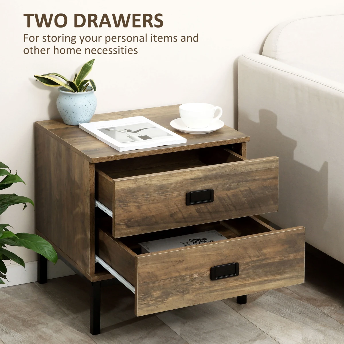 HOMCOM Faded End Table 2-Drawer Storage Bedroom - Coffee Table