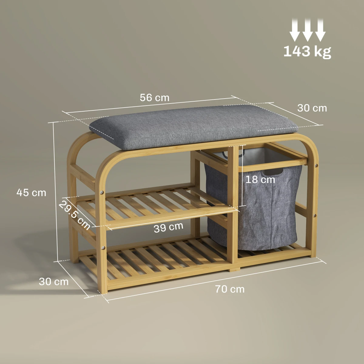 HOMCOM HOMCOM Bamboo Shoe Rack Bench With Padded Top And Pull Out Storage Basket Holds Four Pairs Natural Wood Finish Hallway - Shoe Storage