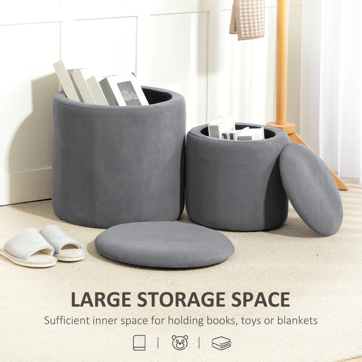 HOMCOM Fabric Storage Ottoman Set Large Small Lid by HOMCOM