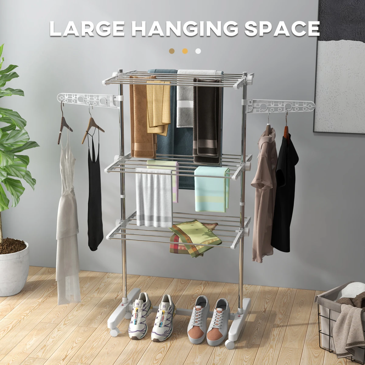 HOMCOM HOMCOM Clothes Airer 64.8cm Wide Three Layer Folding Indoor - Wardrobe