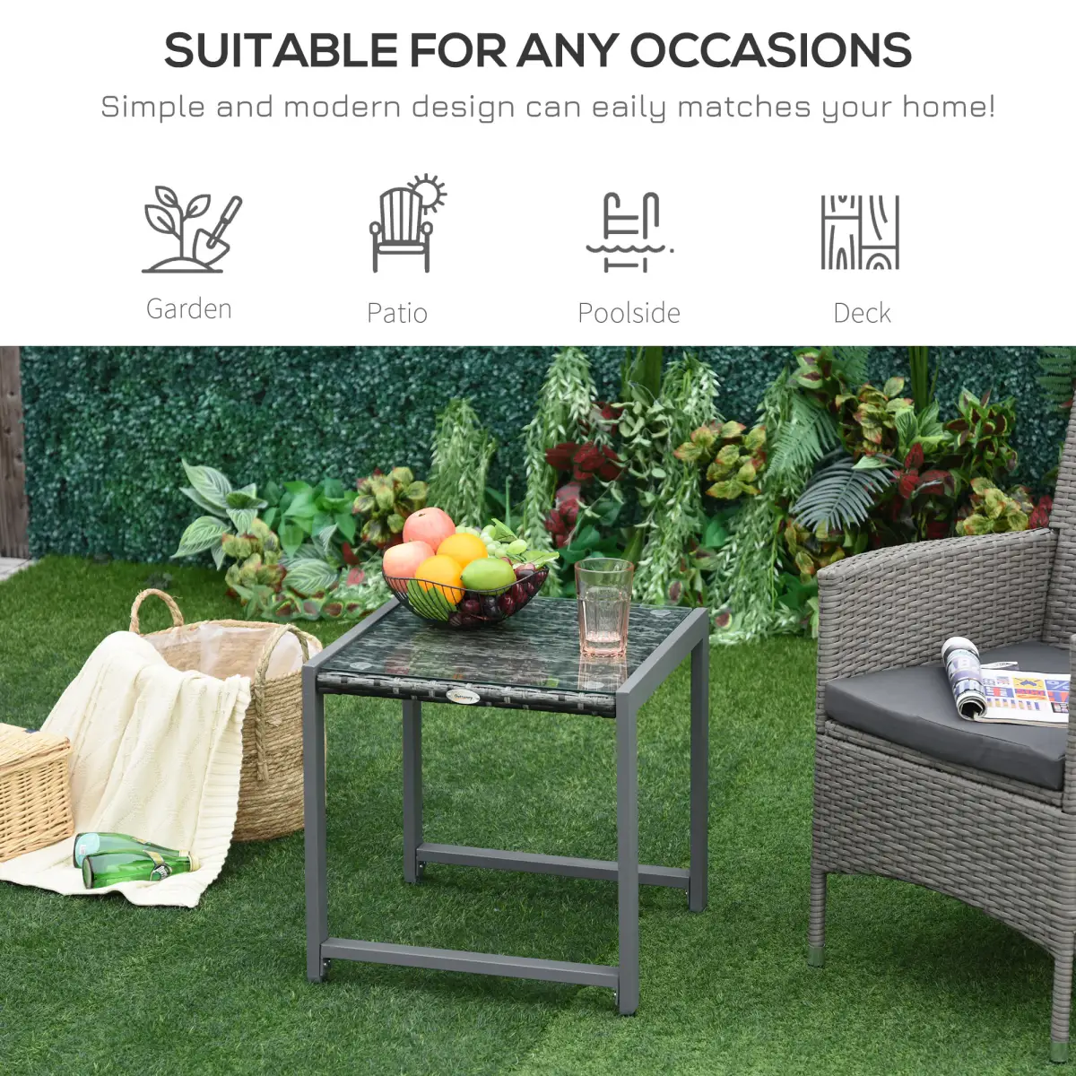 Outsunny Rattan End Table Side Coffee Desk Outdoor Patio Garden Furniture - Desk