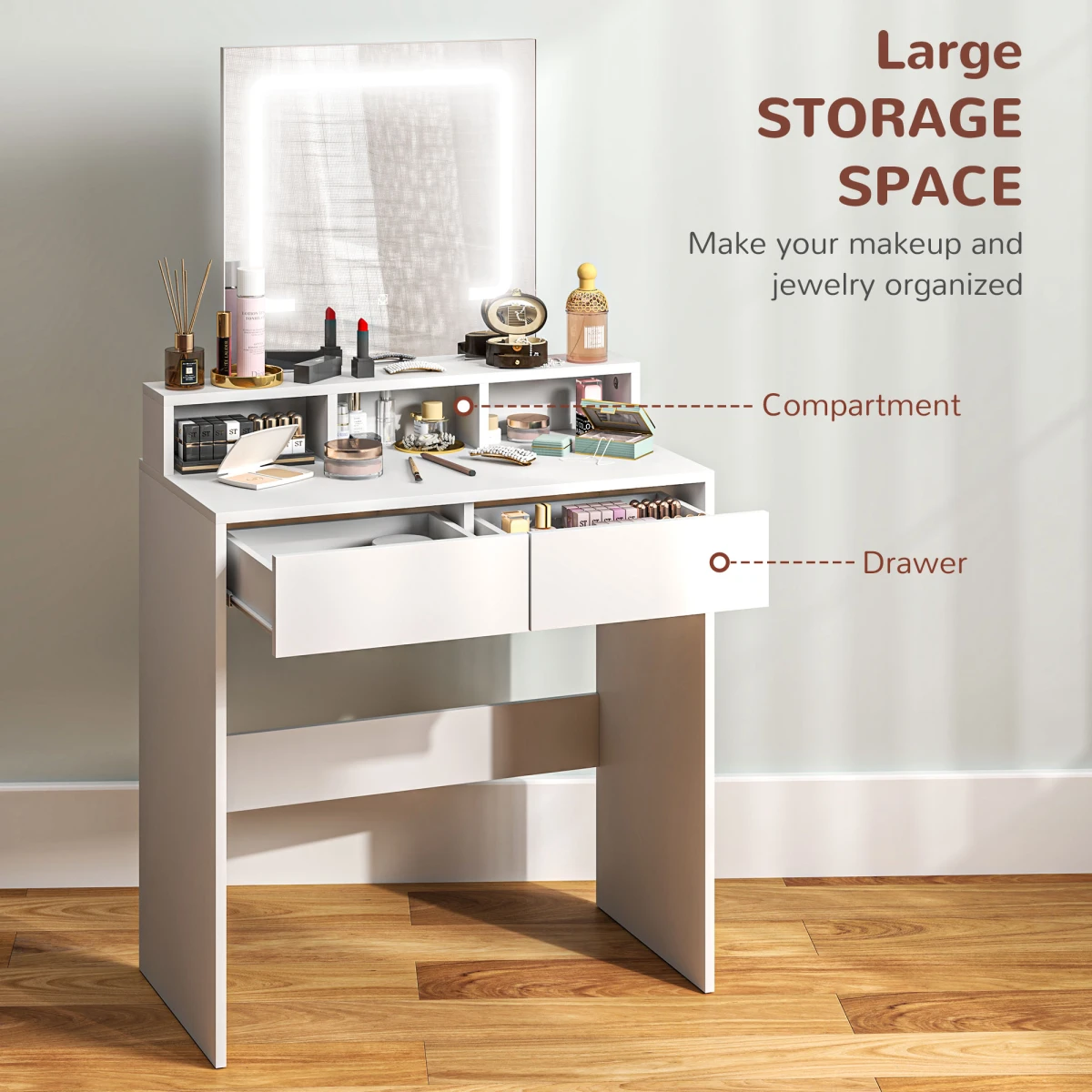 HOMCOM HOMCOM Dressing Table Mirror LED Lights Bedroom - Bedside Table