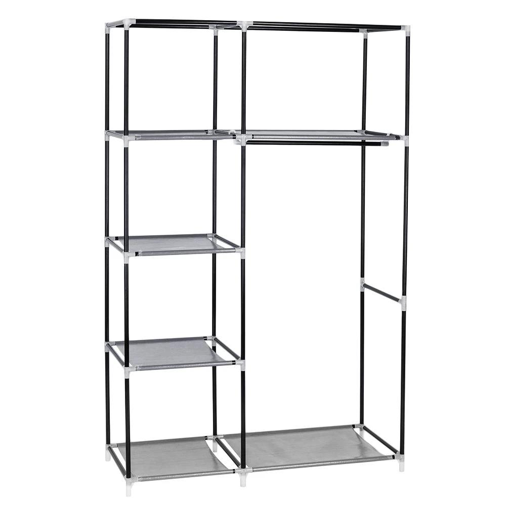 N/A 64" Portable Closet Storage Organizer Wardrobe Clothes Rack with Shelves Gray -