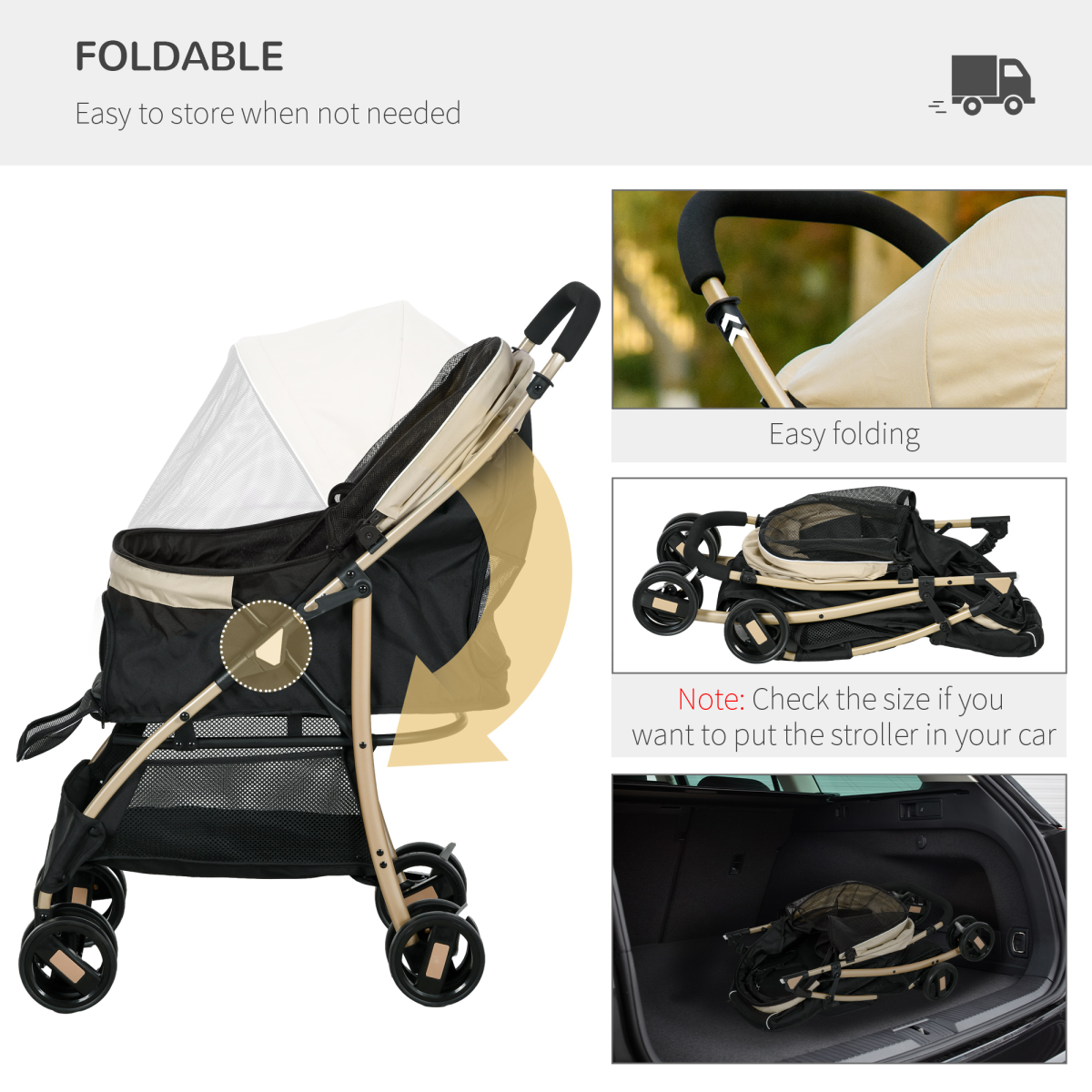 PawHut Pet Stroller for XS and S Dogs with Rain Cover - Khaki - from PawHut