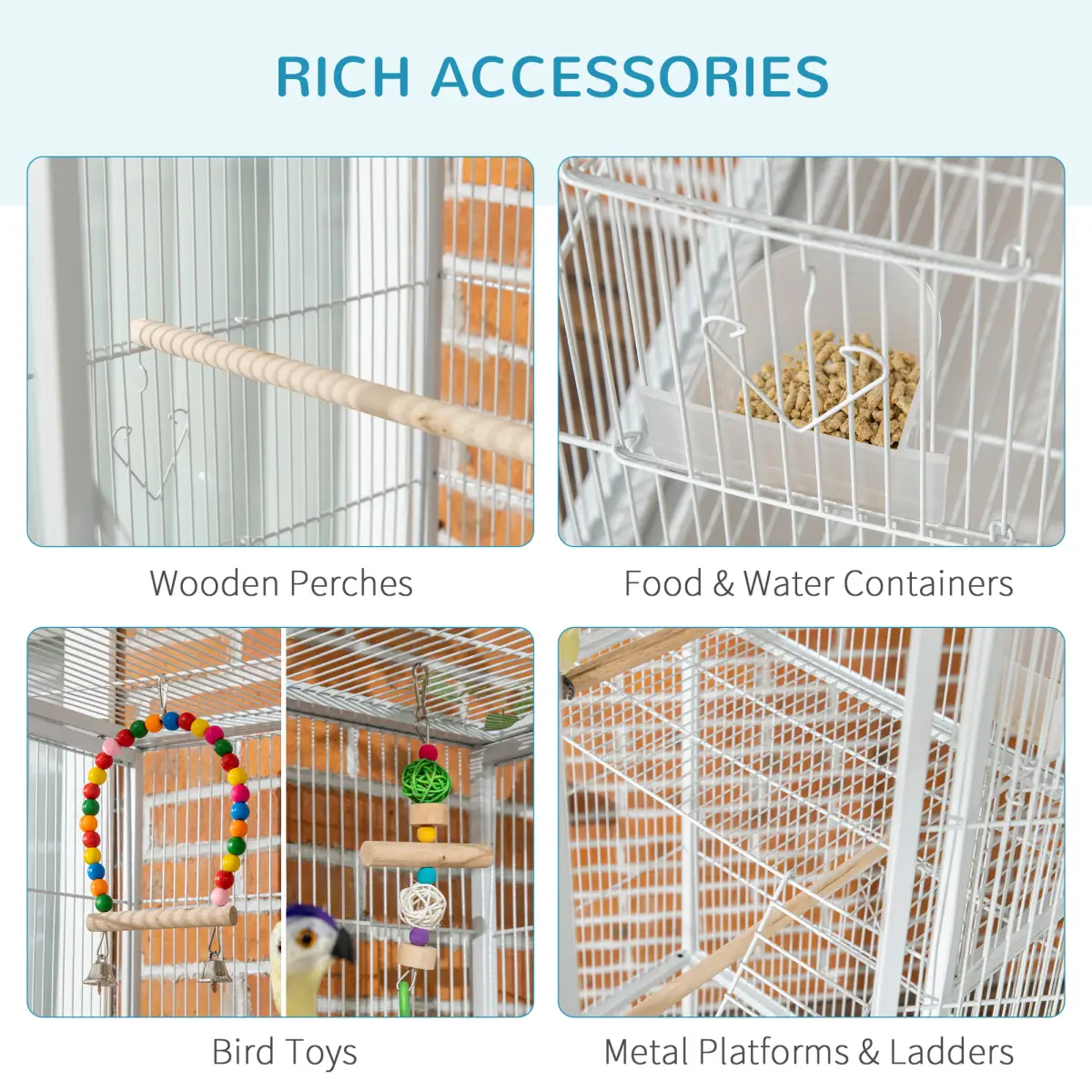 PawHut 3 Tier Bird Cage W/ Stand Toy, for Canary Finch Cockatiel Parakeet Budgie - Bird Cage