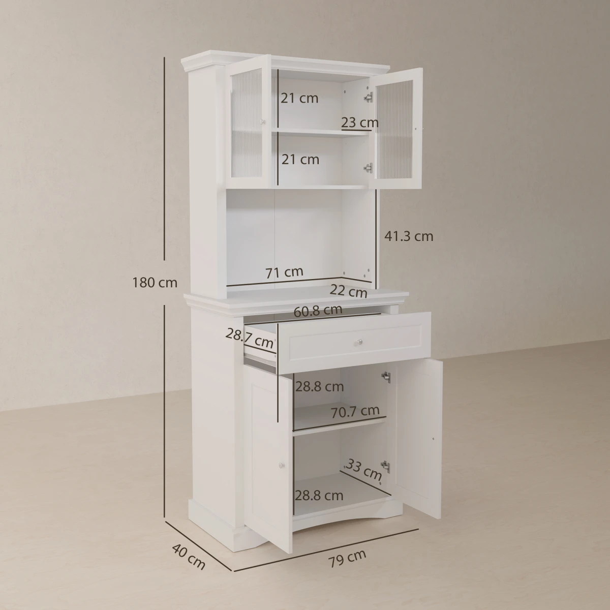 HOMCOM HOMCOM Kitchen Cupboard Storage Cabinet Tall With Drawer Glass Doors Adjustable Shelves For Kitchen Organization - Chest of Drawers