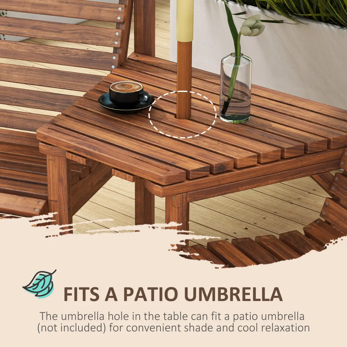 Outsunny Outsunny Wooden Garden Love Seat with Coffee Table Partner Bench Tan Brown - Garden Chairs