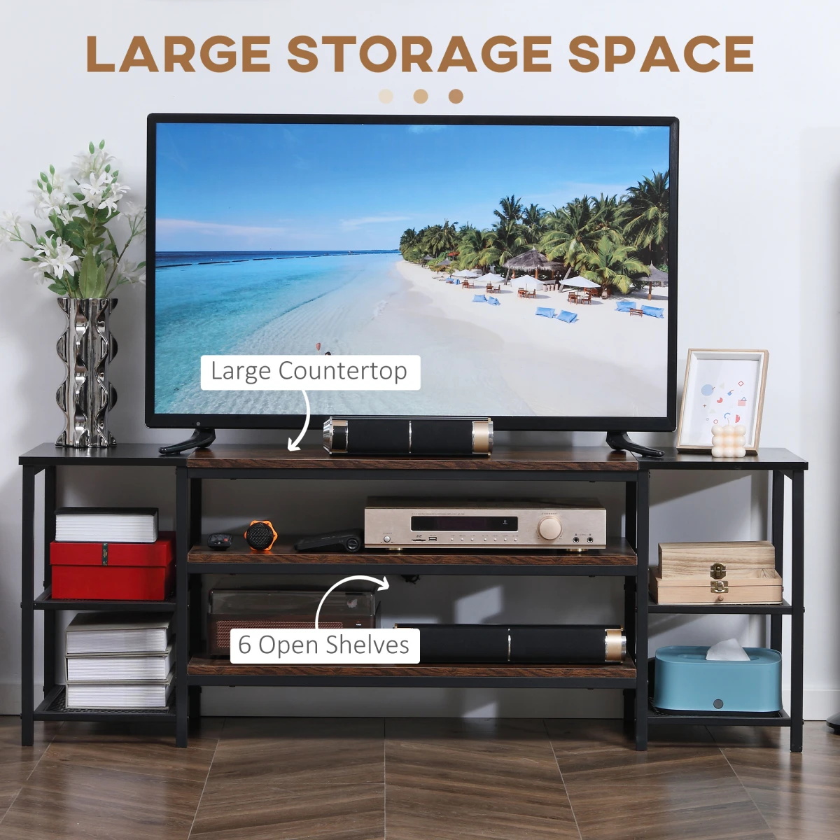 HOMCOM TV Console For 65In TVs With Shelves For Living Room by Homcom
