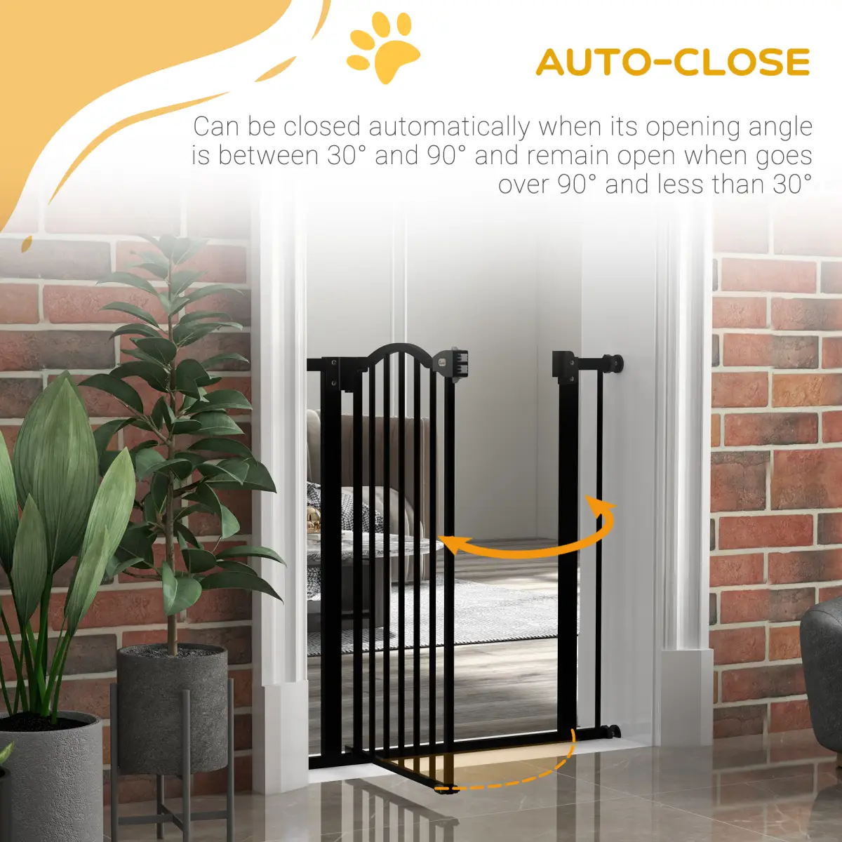 PawHut PawHut 74-80cm Adjustable Metal Pet Gate Safety Barrier w/ Auto-Close Black - Pet Gate