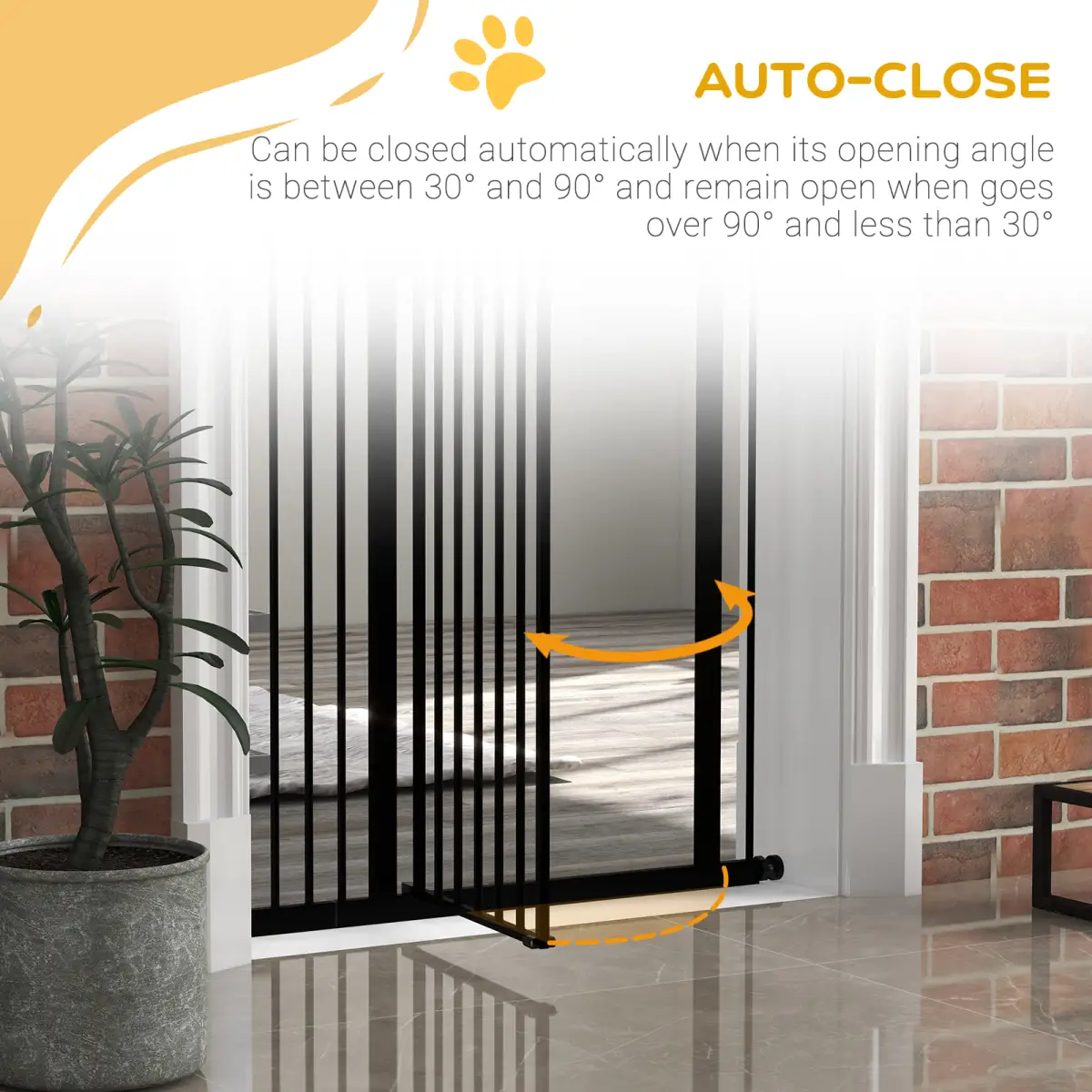 PawHut PawHut 74-94cm Adjustable Metal Pet Gate Safety Barrier w/ Auto-Close Door Black - Pet Gate