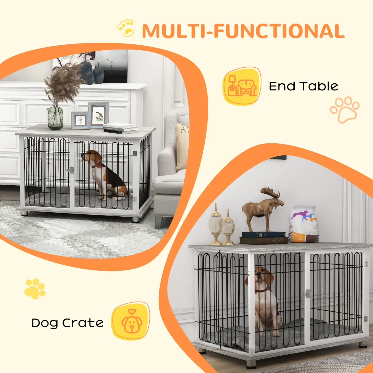 PawHut PawHut Dog Crate Furniture End Table with Soft Washable Cushion, Lockable Door - Dog Crate