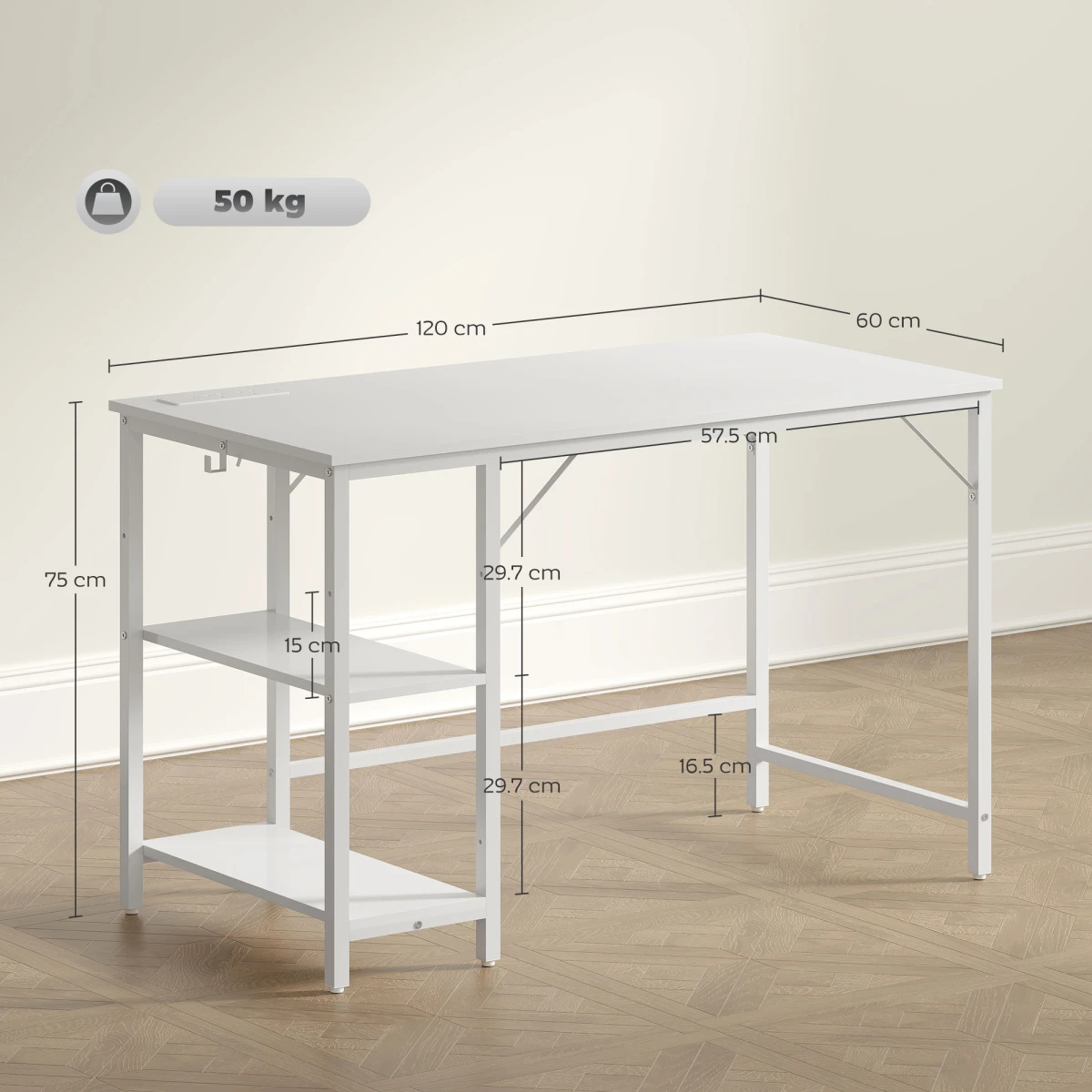 HOMCOM 120x60 cm Reversible Home Office Desk With USB Ports And Power Sockets For Bedroom by HOMCOM