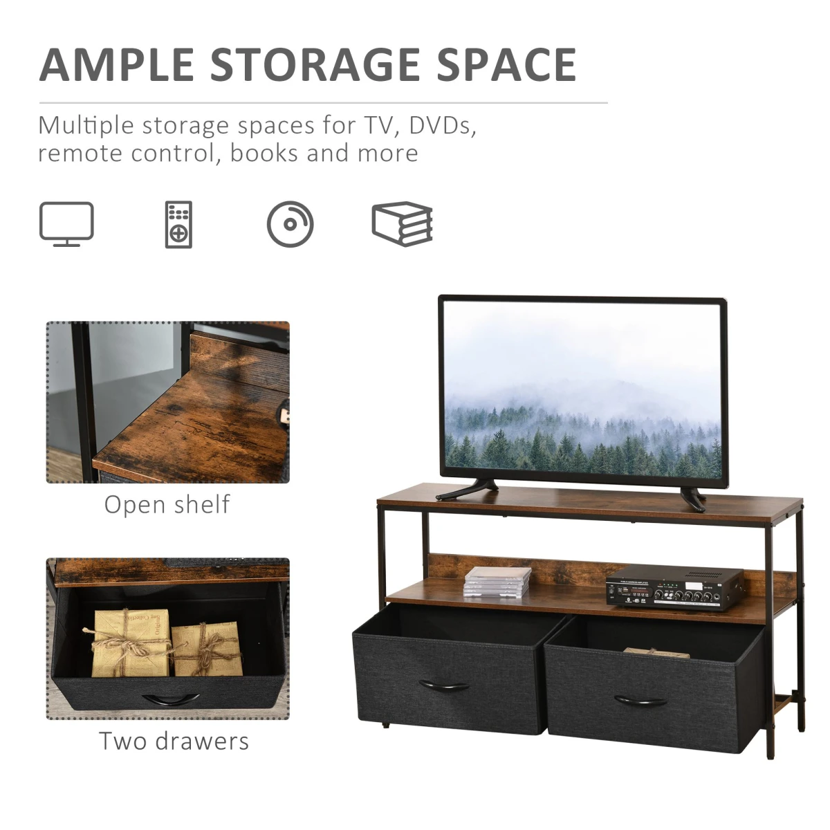 Homcom HOMCOM TV Console Wide Foldable Linen Drawers Living Room - TV Unit