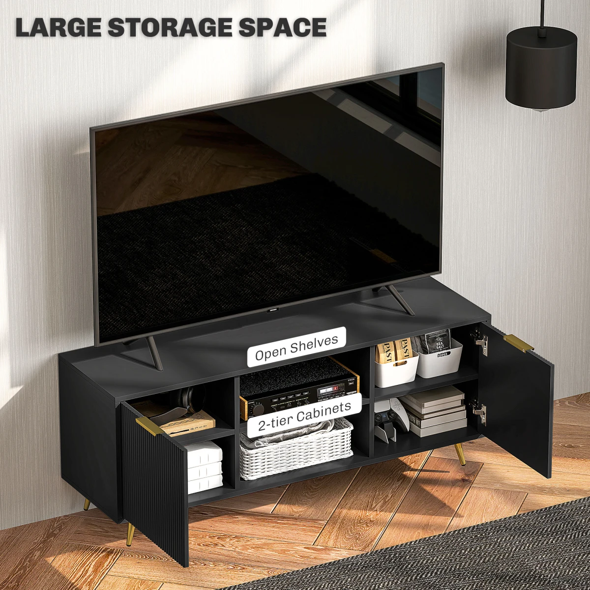 HOMCOM HOMCOM Modern TV Stand Cabinet For 55 Inch TV Storage Black - TV Unit