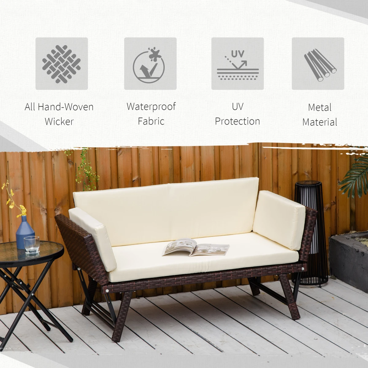 Outsunny Rattan Convertible Sofa Daybed Two In One Outdoor by Outsunny