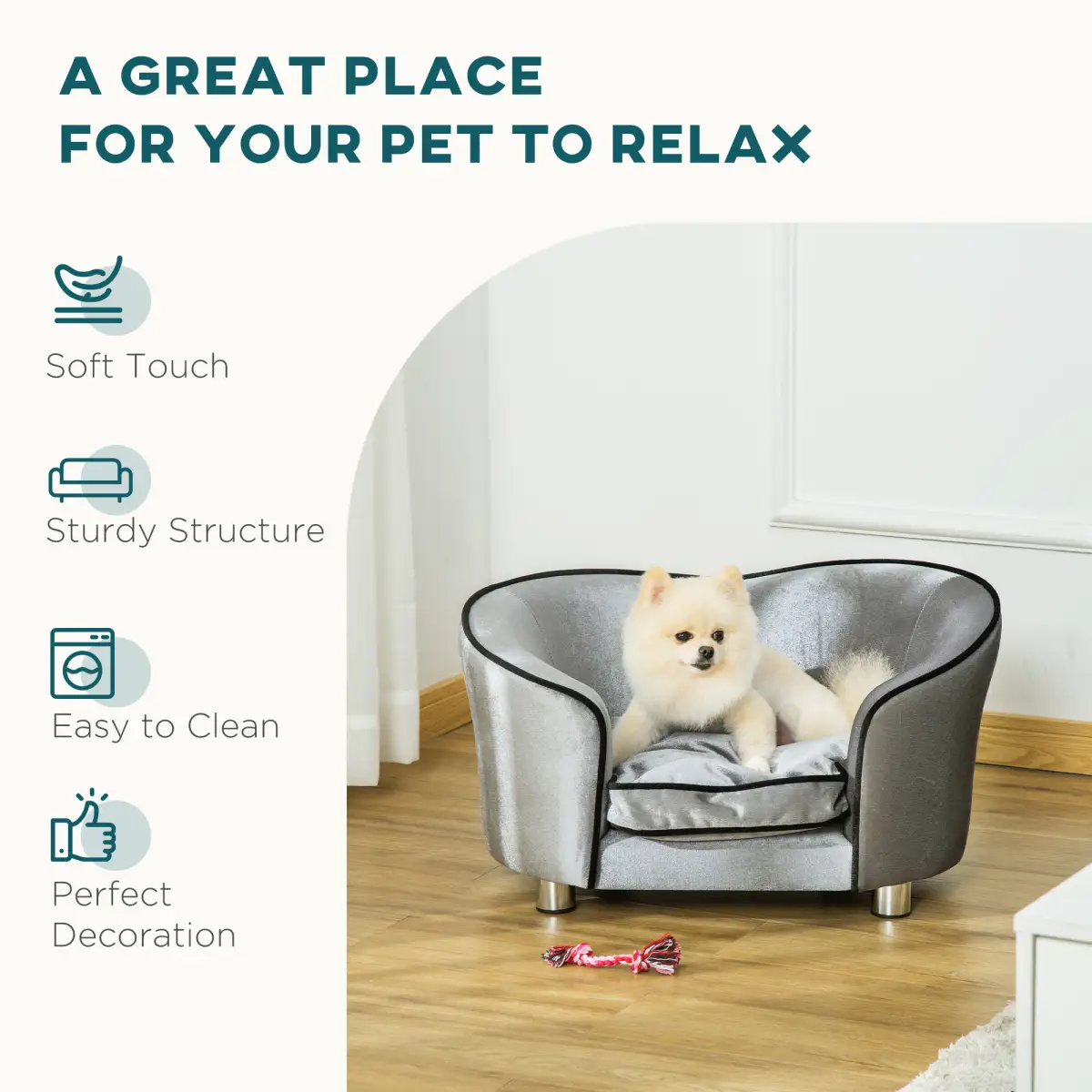 Pawhut Modern Dog Sofa Couch Puppy Bed Kitten Lounge w/Storage Pocket Removable Cushion - Dog Beds