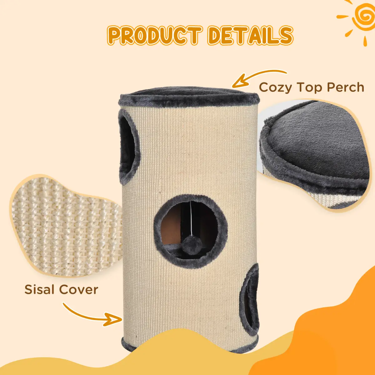 Unbranded Cat Scratching Barrel Sisal Activity Center 3 Dens Observation Deck 70H Pawhut - Scratching Posts