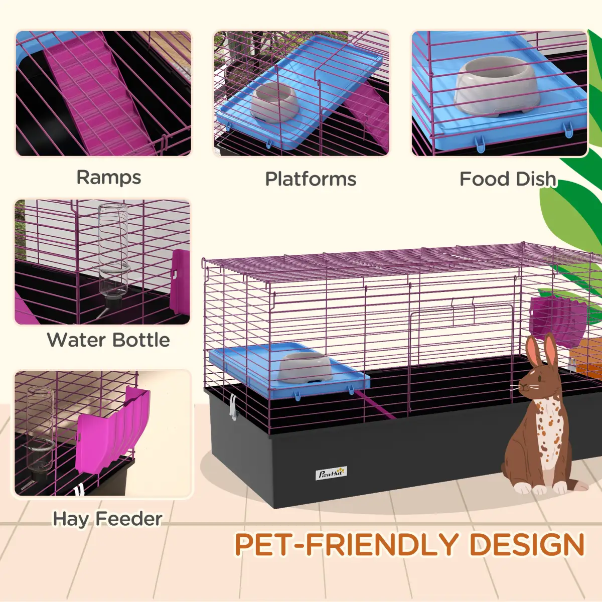 PawHut PawHut Small Animal Cage, Rabbit Guinea Pig Hutch, Pet Playhouse, Black - Pet Cage
