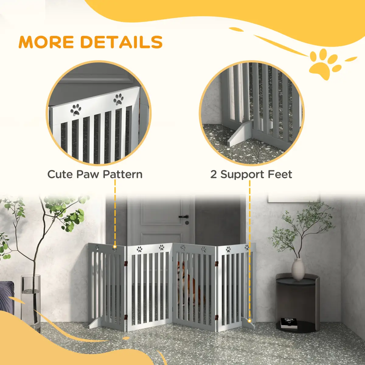 PawHut PawHut Pet Gate Foldable Fence Freestanding Dog Barrier w/ Support Feet Grey - Pet Gate