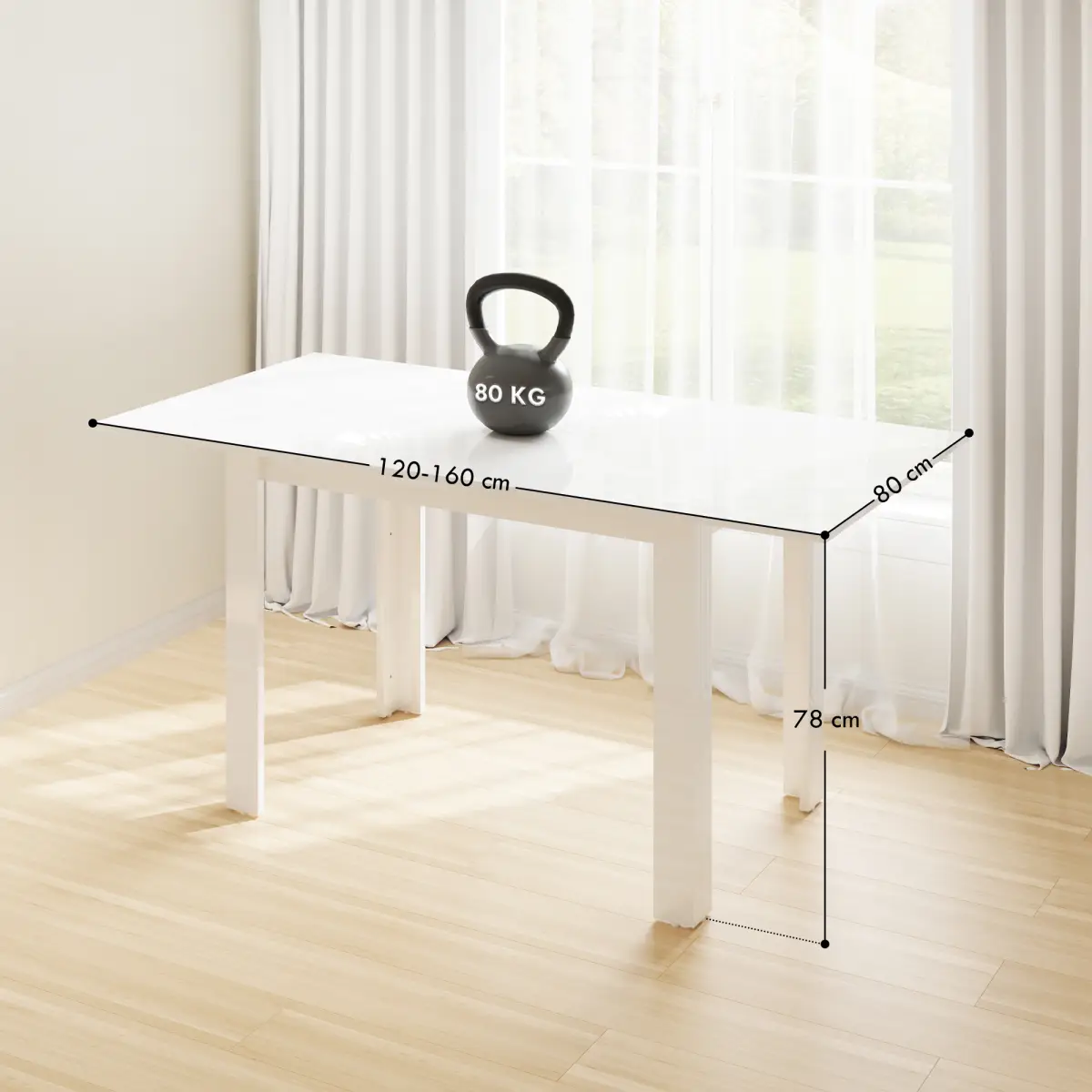 HOMCOM HOMCOM Extendable Dining Table, Seats 4-6 People, High Gloss White - Dining Table