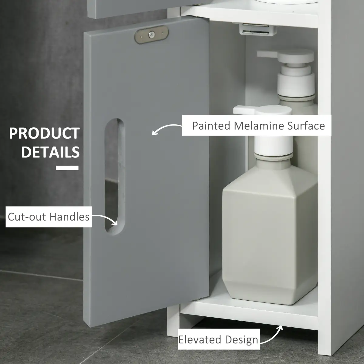 Unbranded kleankin Freestanding Tall Bathroom Cabinet W/ Open Shelves 3 Cupboards, Grey - Display Cabinet