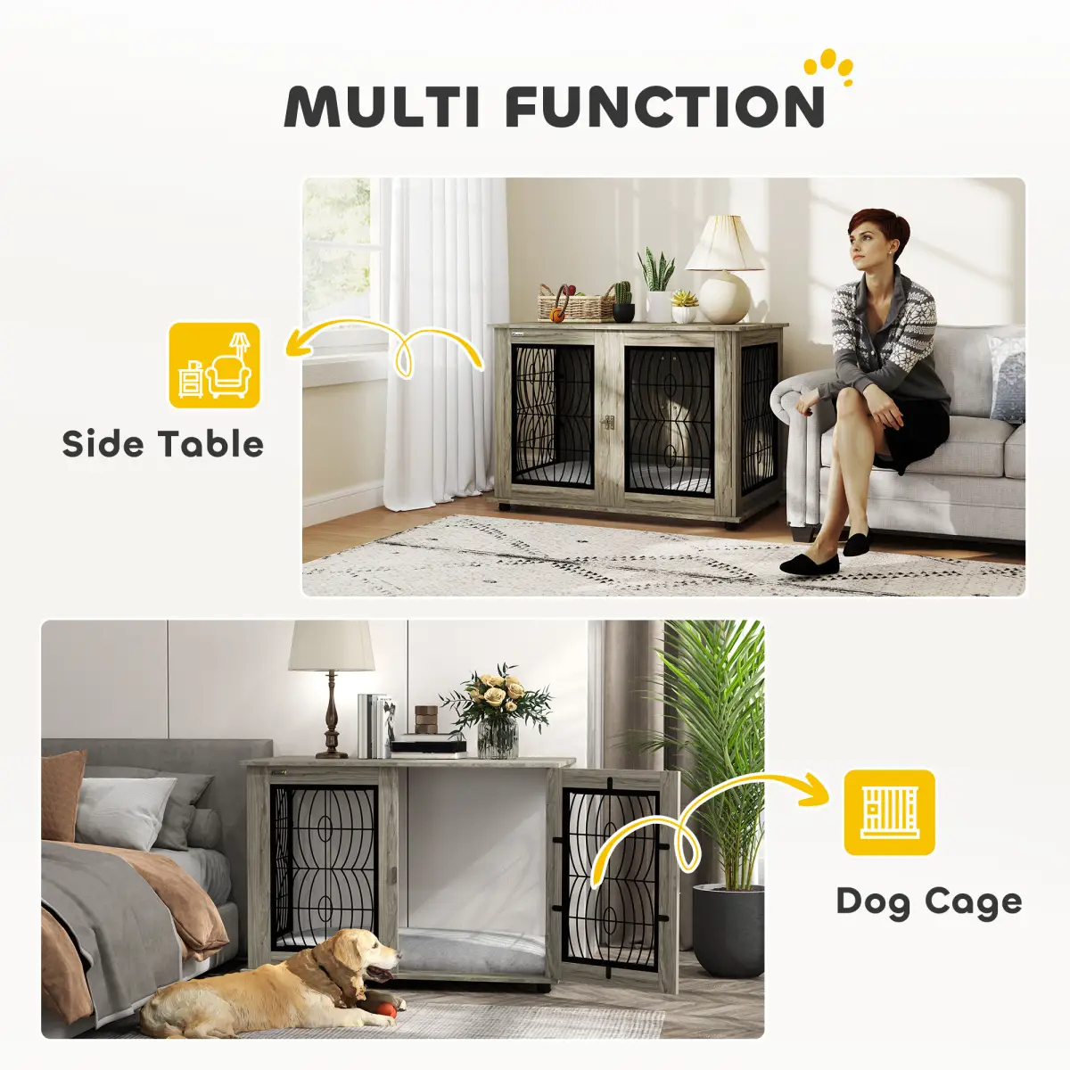PawHut PawHut Dog Crate Furniture, 44.5" End Table for Extra Large Dogs w/ Cushion - Dog Crate