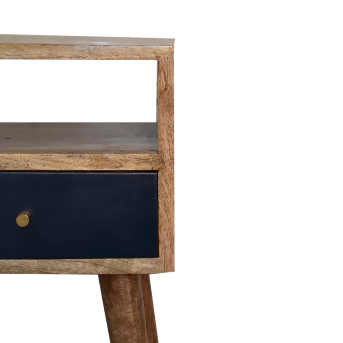 Artisan Furniture Artisan Nightstand Compact Mango Wood Navy Hand Painted Drawer Open Shelf Bedroom Decor And Storage - Bedside Table