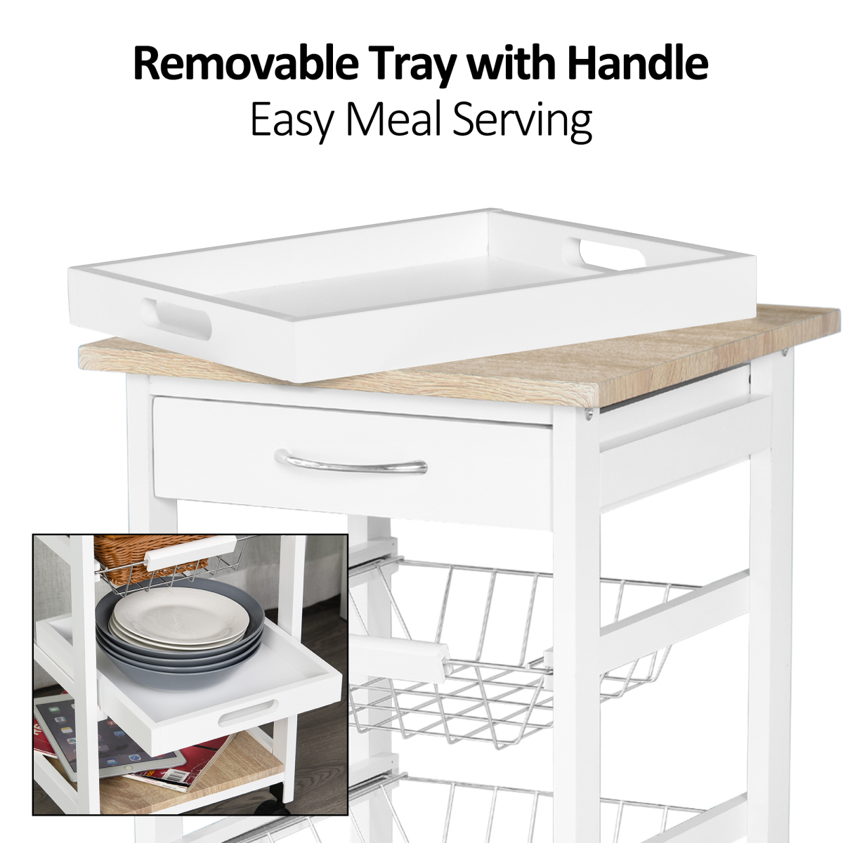 MDF Wood 5-Tier Kitchen Storage Trolley White - from HOMCOM