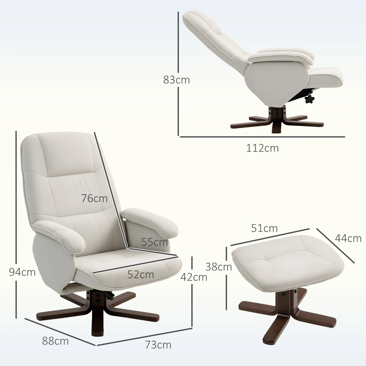 HOMCOM HOMCOM Swivel Recliner Chair Size M With Footstool For Rest - Recliner