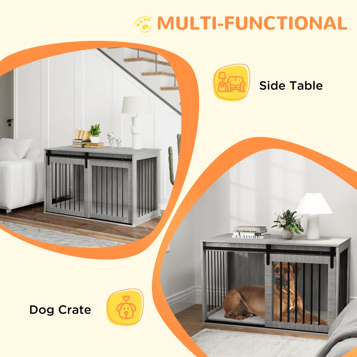 PawHut PawHut Dog Crate Furniture with Removable Cushion for XL-sized Dogs - Grey - Dog Crate