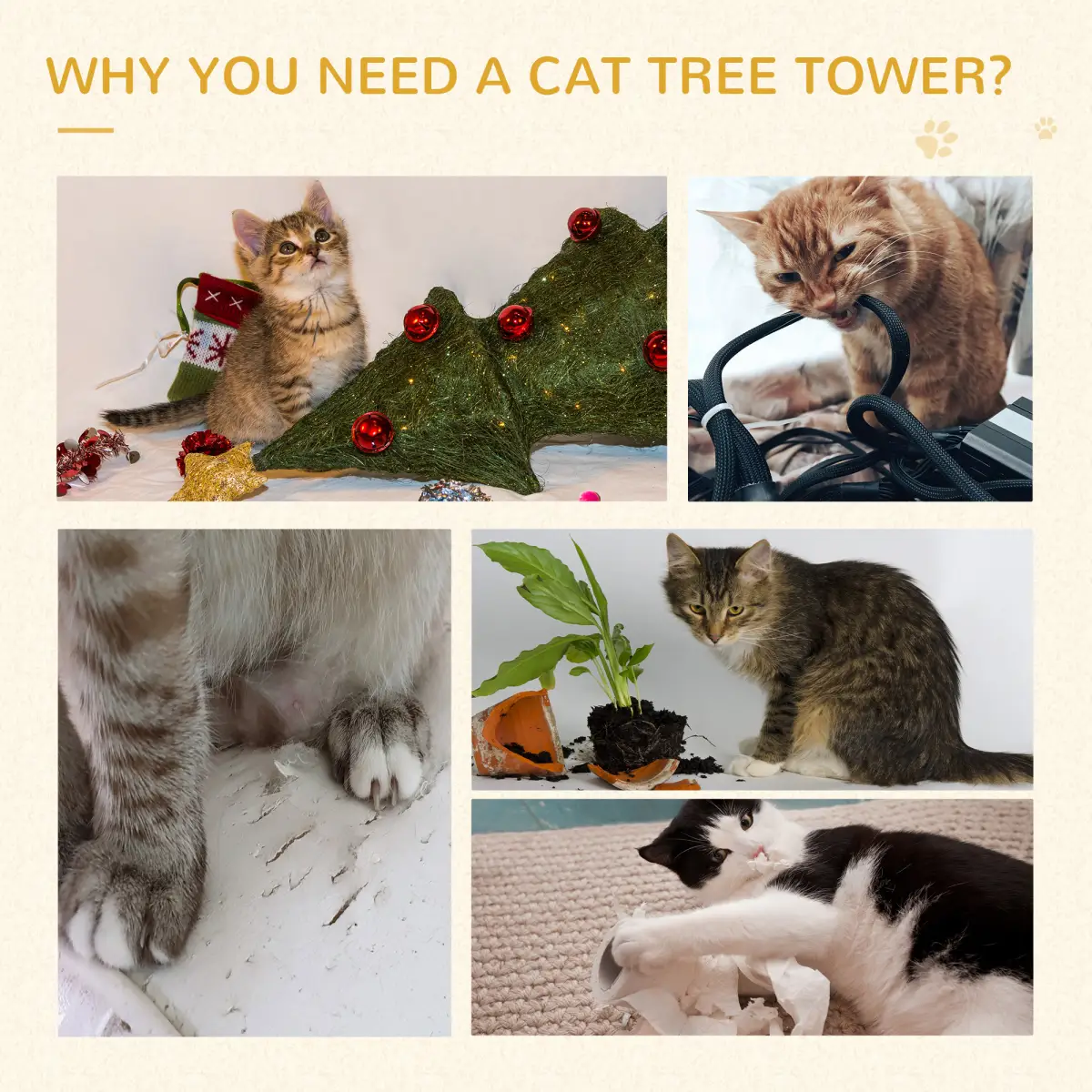 Unbranded Cat Tree Activity Center Kitten Climbing Tower Scratching Post Plush Pawhut - Cat Tree