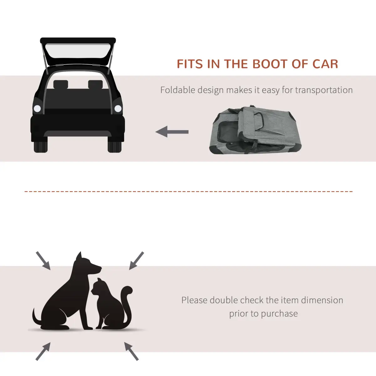 PawHut PawHut Folding Pet Carrier Bag House W/ Cushion Storage, Grey 60x41.5x41cm - Pet Carrier
