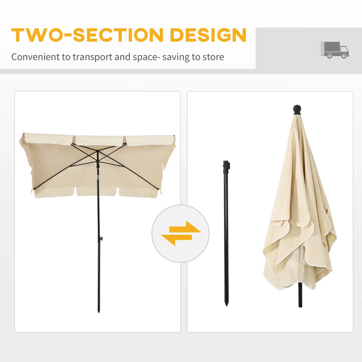 Outsunny Aluminium Sun Parasol Garden Tilting Umbrellas Patio Rectangular, 2x1.25m, Beige - Parasol