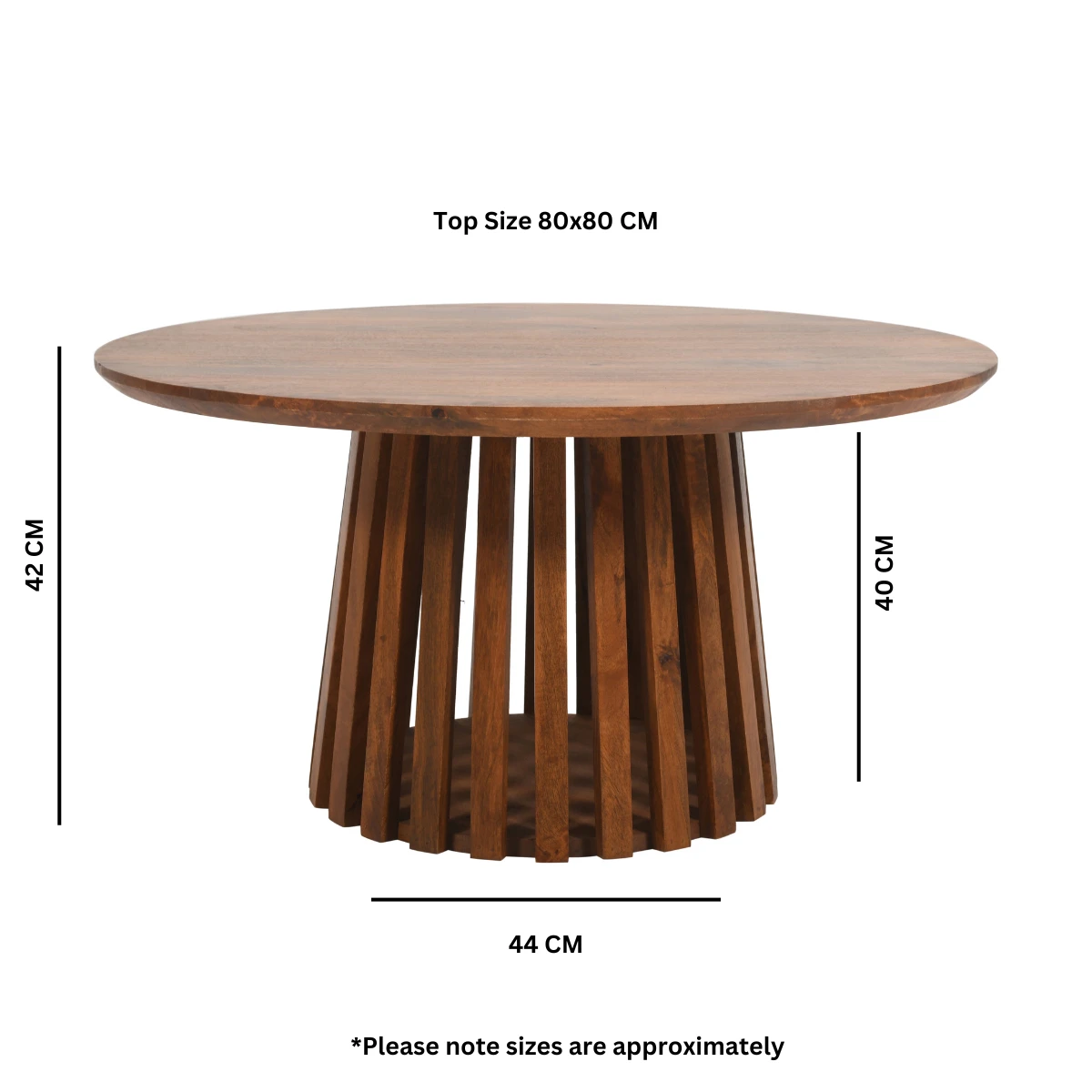 Indian Hub Eco Mango Wood Round CoffeeTable 80cm SlatBase LR - Coffee Table