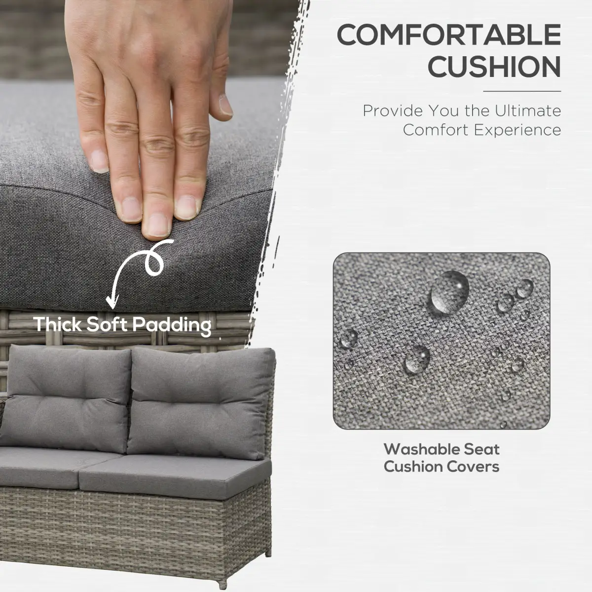Outsunny Outsunny 6 PCs Rattan Garden Furniture Sectional Conversation Corner Sofa - Garden Sofa Sets