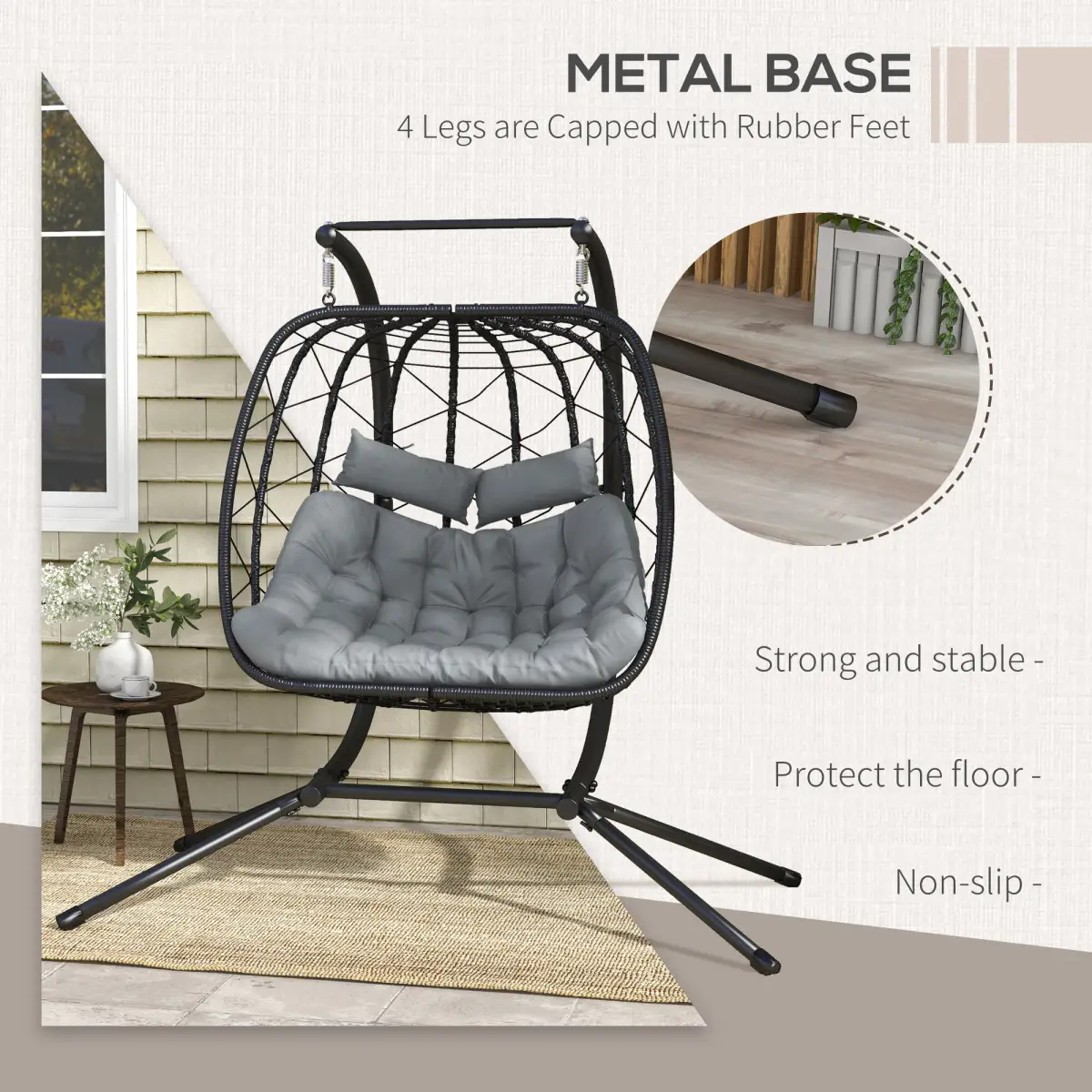 Outsunny Outsunny PE Hanging Swing Chair with Thick Cushion, Patio Hanging Chair, Black - Hammocks