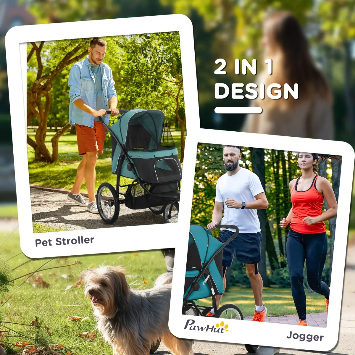 AIYAPLAY PawHut 3 Wheel Pet Stroller, for Medium Small Dogs, Foldable Cat Pram - Green - Pet Carrier