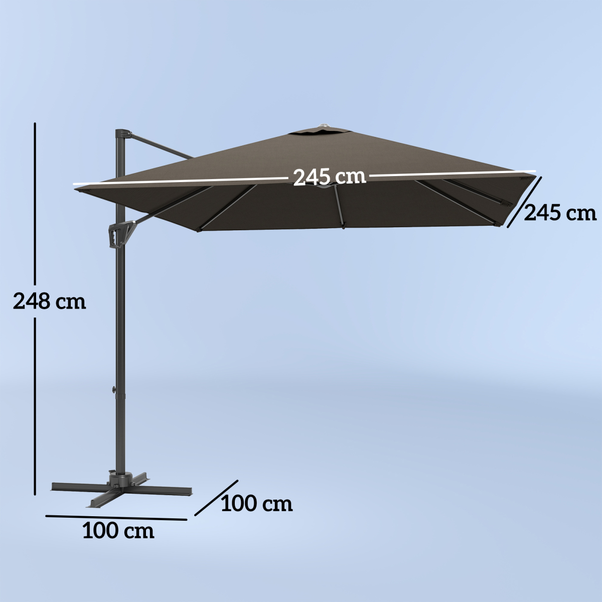 Outsunny Outsunny Square Cantilever Roma Parasol 360° Rotation w/ Hand Crank, Tan - Parasol